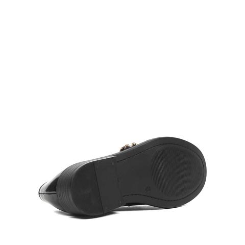 Kadın Siyah Tokalı Açma Deri Loafer