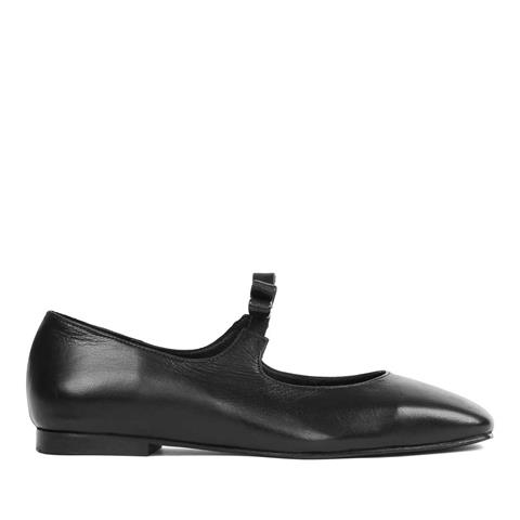 Kadın Siyah Tokalı Deri Babet