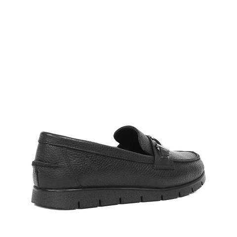 Kadın Siyah Tokalı Deri Loafer