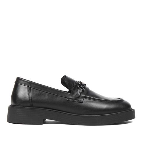 Kadın Siyah Tokalı Deri Loafer