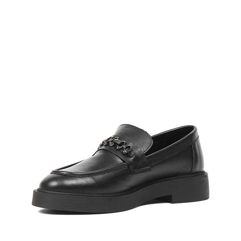 Kadın Siyah Tokalı Deri Loafer
