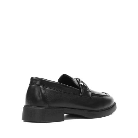 Kadın Siyah Tokalı Deri Loafer