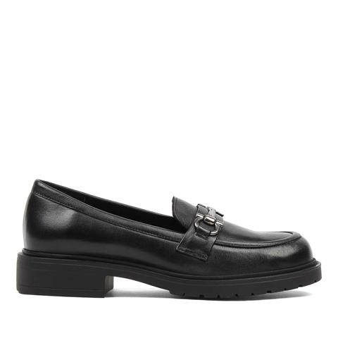 Kadın Siyah Tokalı Deri Loafer