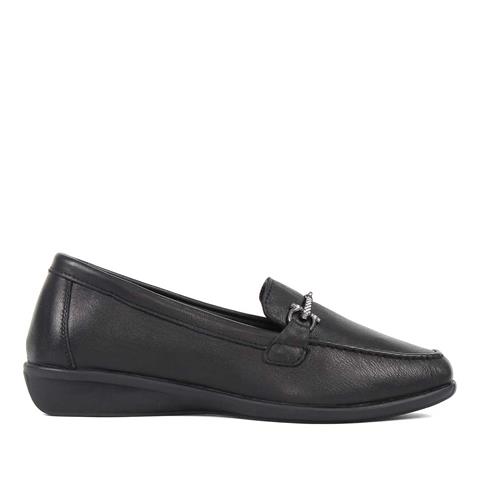 Kadın Siyah Tokalı Deri Loafer