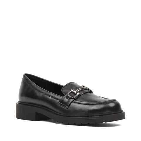 Kadın Siyah Tokalı Deri Loafer