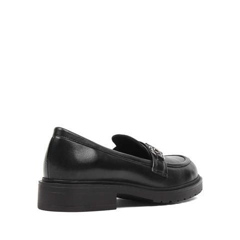 Kadın Siyah Tokalı Deri Loafer