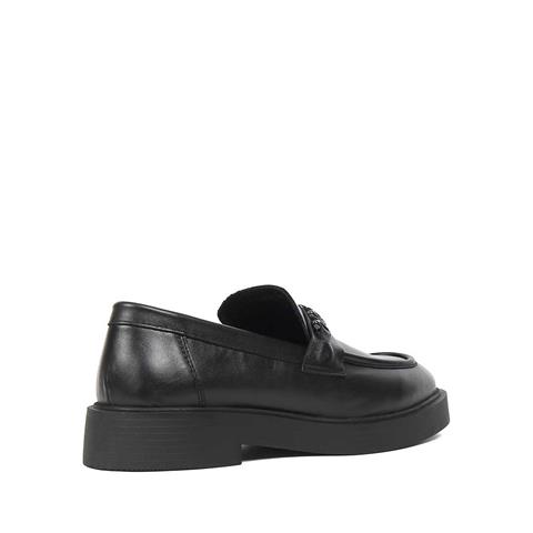 Kadın Siyah Tokalı Deri Loafer