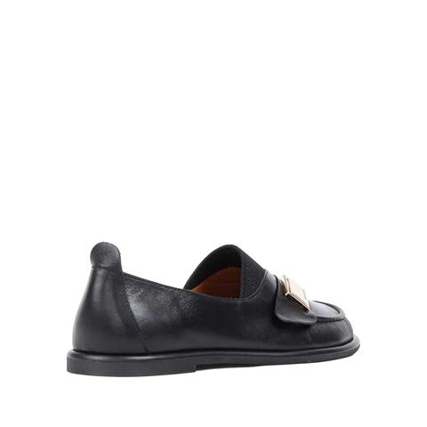 Kadın Siyah Tokalı Deri Loafer