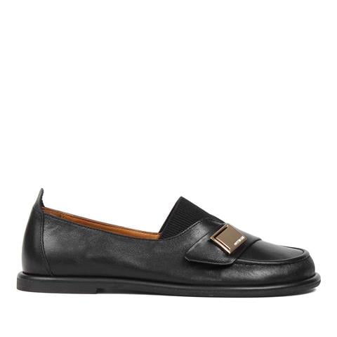 Kadın Siyah Tokalı Deri Loafer