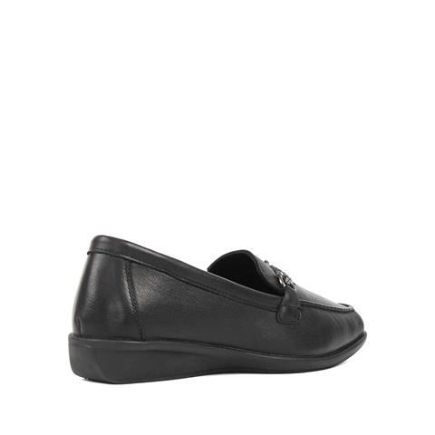 Kadın Siyah Tokalı Deri Loafer