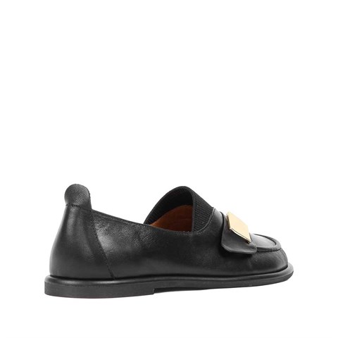 Kadın Siyah Tokalı Deri Loafer