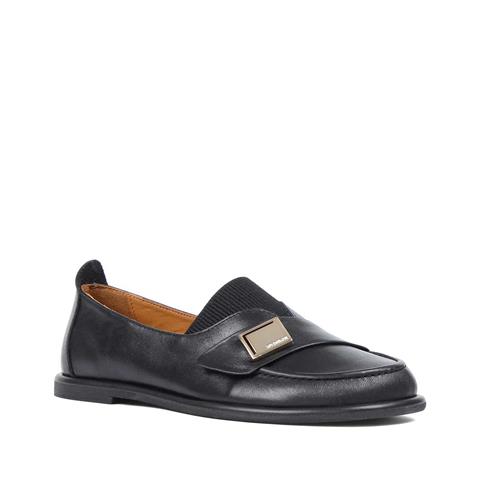 Kadın Siyah Tokalı Deri Loafer