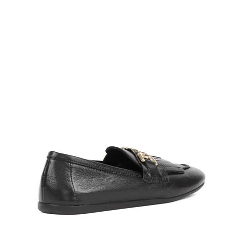 Kadın Siyah Tokalı Deri Loafer