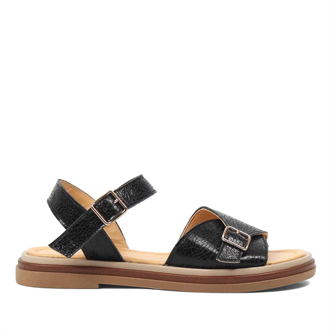 Kadın Siyah Tokalı Deri Sandalet