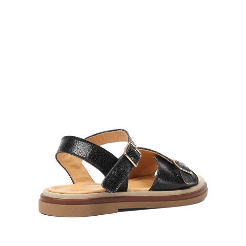 Kadın Siyah Tokalı Deri Sandalet