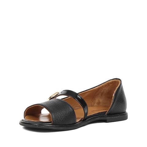 Kadın Siyah Tokalı Deri Sandalet