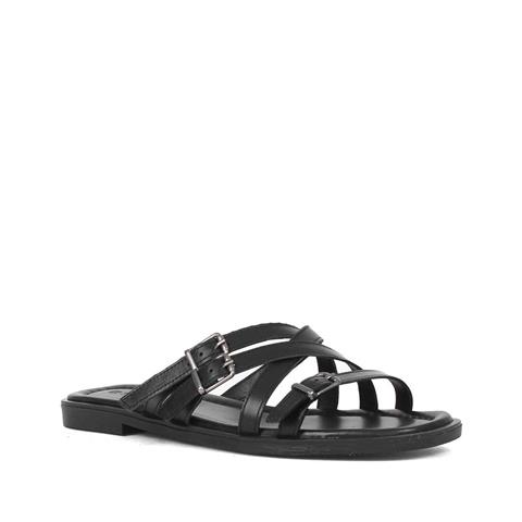 Kadın Siyah Tokalı Deri Terlik