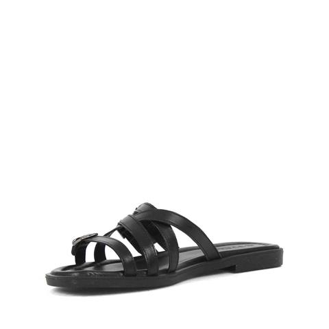 Kadın Siyah Tokalı Deri Terlik