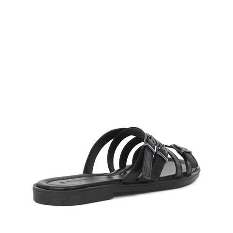 Kadın Siyah Tokalı Deri Terlik