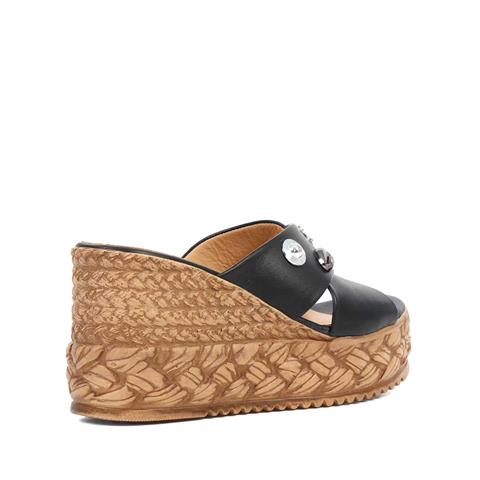 Kadın Siyah Tokalı Dolgu Topuklu Deri Terlik