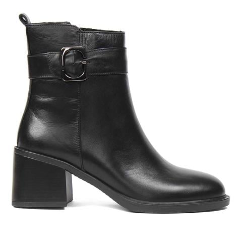 Celal Gültekin Kadın Siyah Tokalı Fermuarlı Deri Bot