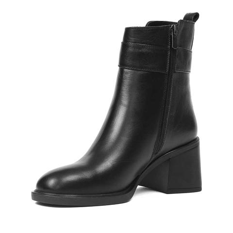 Kadın Siyah Tokalı Fermuarlı Deri Bot