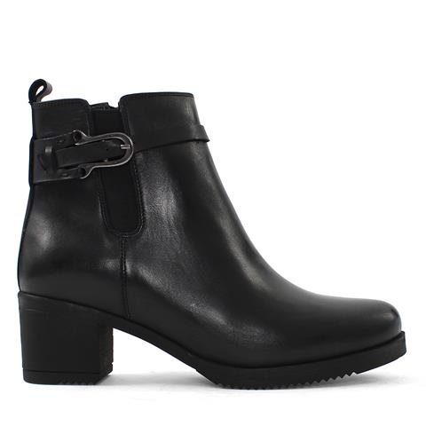 Kadın Siyah Tokalı Fermuarlı Kalın Topuklu Deri Bot
