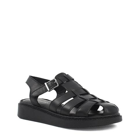 Kadın Siyah Tokalı Gladyatör Deri Sandalet