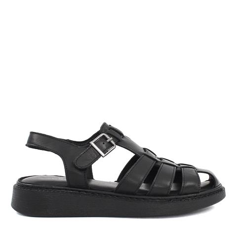 Kadın Siyah Tokalı Gladyatör Deri Sandalet