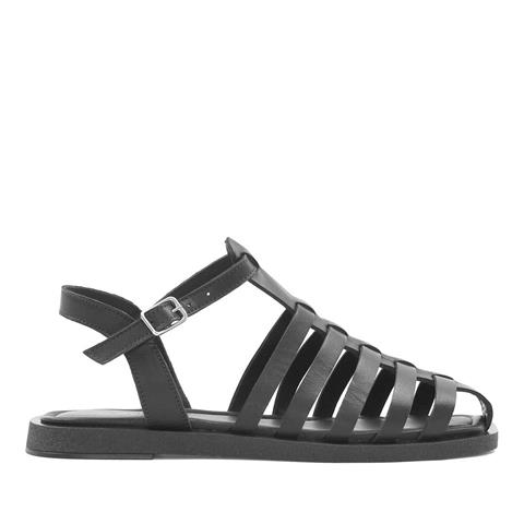 Kadın Siyah Tokalı Gladyatör Deri Sandalet