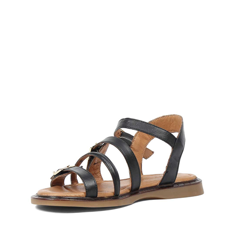 Kadın Siyah Tokalı Gladyatör Deri Sandalet