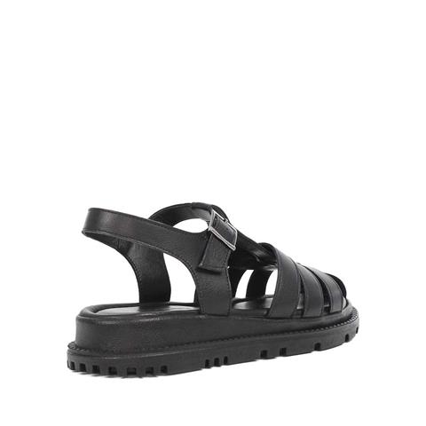 Kadın Siyah Tokalı Gladyatör Deri Sandalet