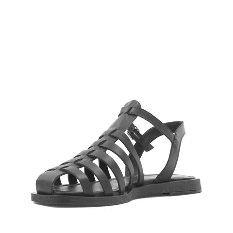 Kadın Siyah Tokalı Gladyatör Deri Sandalet