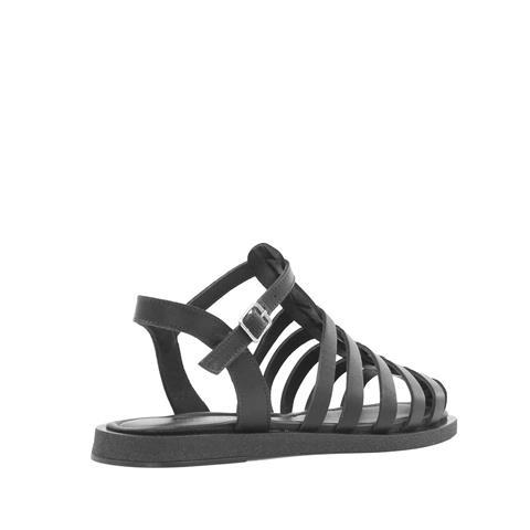 Kadın Siyah Tokalı Gladyatör Deri Sandalet