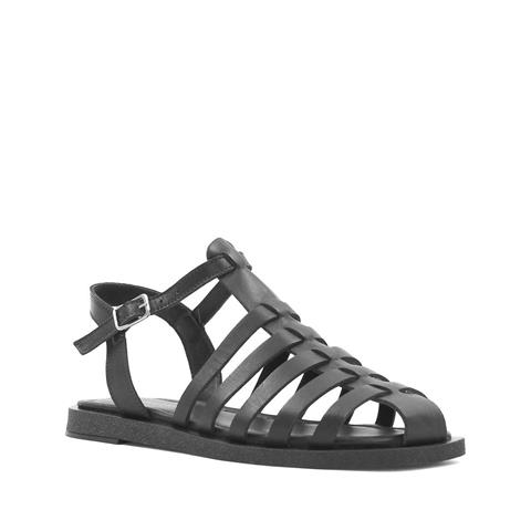 Kadın Siyah Tokalı Gladyatör Deri Sandalet