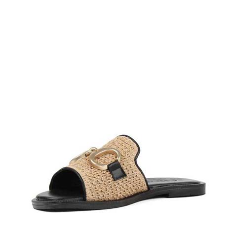 Kadın Siyah Tokalı Hasır Deri Terlik