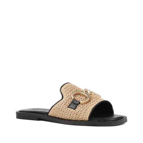 Kadın Siyah Tokalı Hasır Deri Terlik