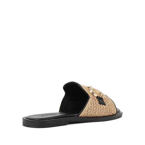 Kadın Siyah Tokalı Hasır Deri Terlik