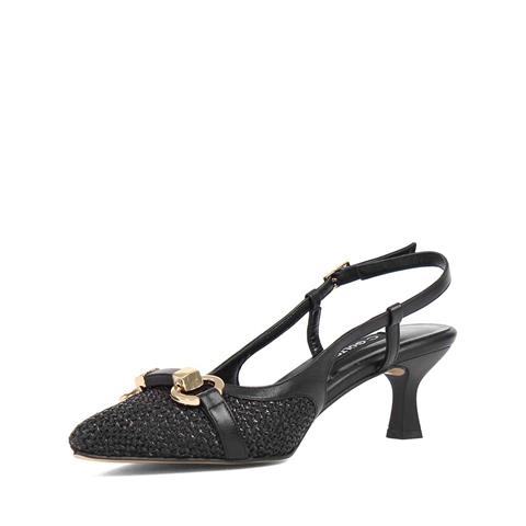 Kadın Siyah Tokalı İnce Topuklu Deri Klasik Ayakkabı