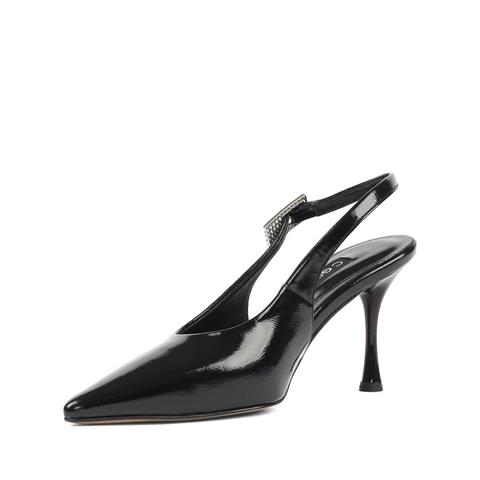 Kadın Siyah Tokalı İnce Topuklu Rugan Deri Klasik Ayakkabı