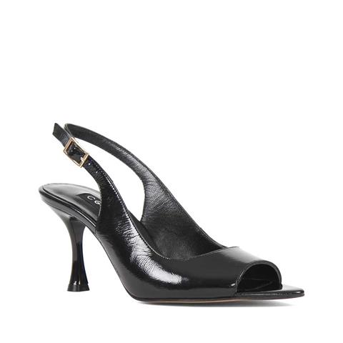 Kadın Siyah Tokalı İnce Topuklu Rugan Deri Klasik Ayakkabı