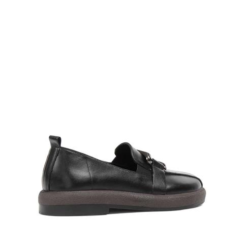 Kadın Siyah Tokalı Kalın Tabanlı Deri Loafer