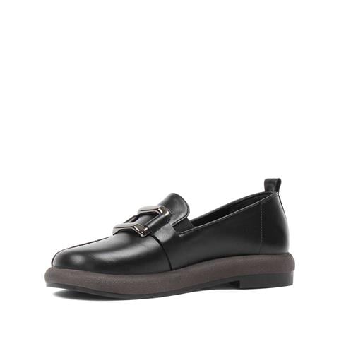 Kadın Siyah Tokalı Kalın Tabanlı Deri Loafer