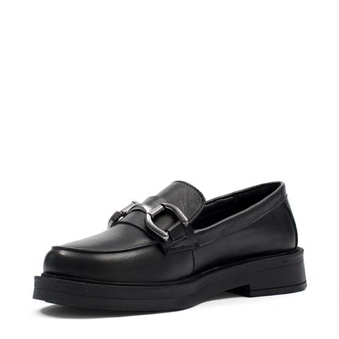 Kadın Siyah Tokalı Kalın Tabanlı Deri Loafer