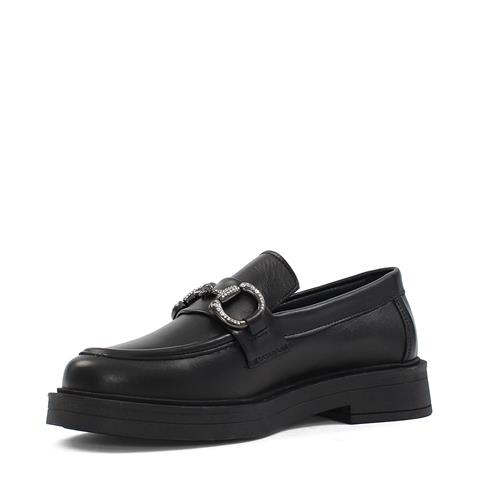 Kadın Siyah Tokalı Kalın Tabanlı Deri Loafer