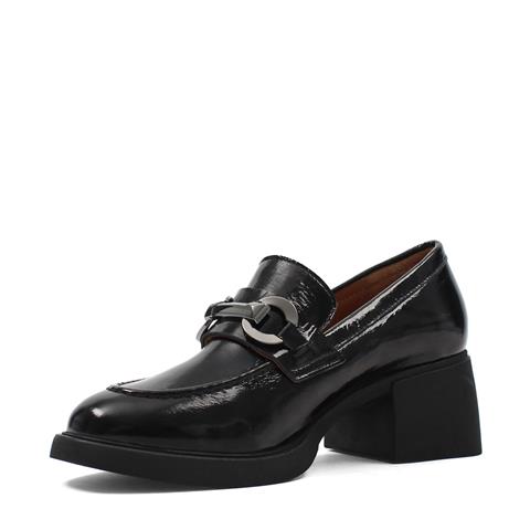 Kadın Siyah Tokalı Kalın Tabanlı Rugan Deri Loafer