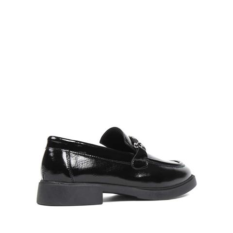 Kadın Siyah Tokalı Kalın Tabanlı Rugan Deri Loafer