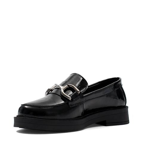 Kadın Siyah Tokalı Kalın Tabanlı Rugan Deri Loafer