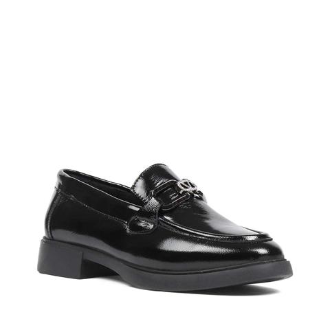 Kadın Siyah Tokalı Kalın Tabanlı Rugan Deri Loafer