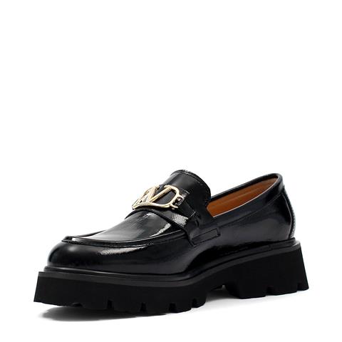 Kadın Siyah Tokalı Kalın Tabanlı Rugan Deri Loafer